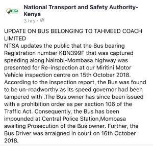 NTSA Update on the bus