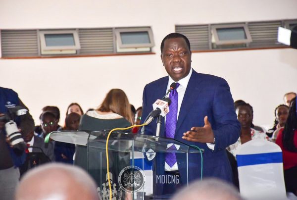 Interior Cabinet Secretary, Dr Fred matiang'i, when he launched the Kenya Institute of Migration Studies at the University of Nairobi, today