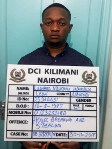 Leonard Munyaka Wambua- A dangerous house breaker and burglar arrested in Lang'ata, Nairobi, yesterday