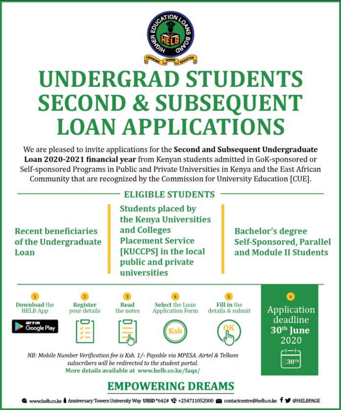 Apply for the undergraduate HELB second and subsequent loans via the HELB Mobile App and the USSD mobile code today.