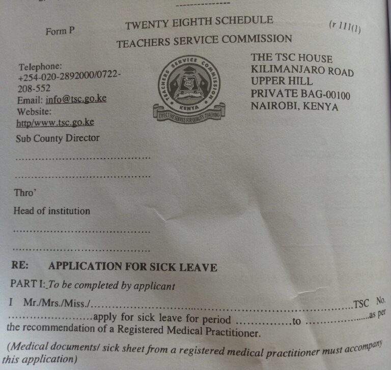 TSC LEAVES, TYPES OF LEAVES TEACHERS CAN BE GIVEN, HOW TO APPLY FOR
