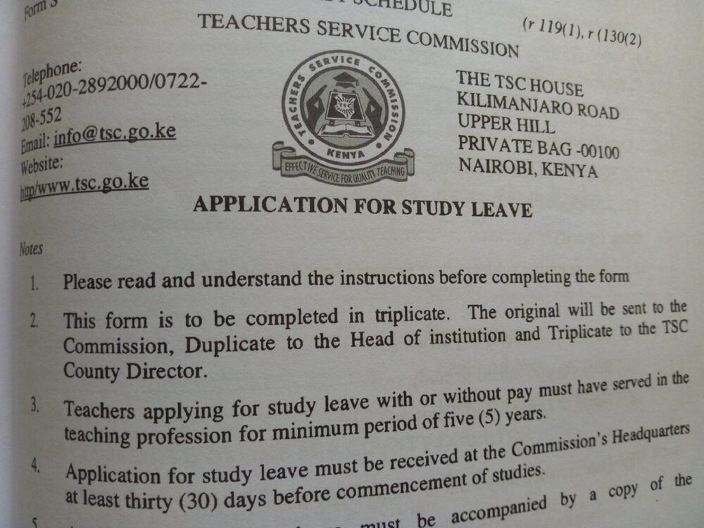 Read more about the article TSC: LEAVES, TYPES OF LEAVES TEACHERS CAN BE GIVEN, HOW TO APPLY FOR LEAVES: Study leave