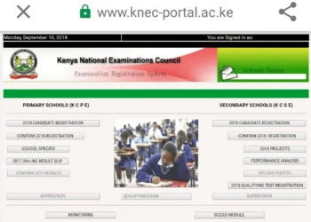 The KNEC portal used for registering candidates for exams and uploading project marks,