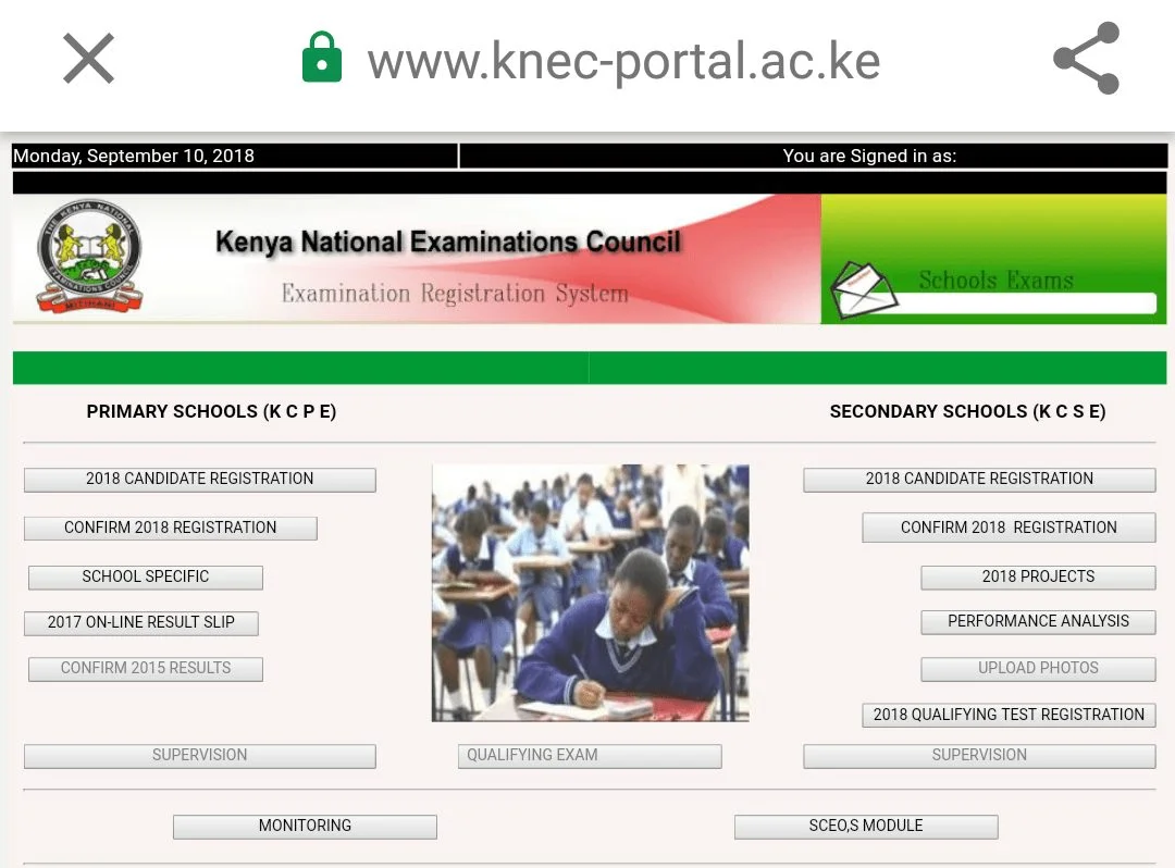 The KNEC portal used for registering candidates for exams and uploading project marks, The KNEC portal used for registering candidates for exams and uploading project marks,