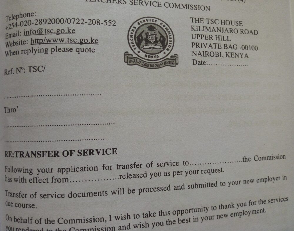 TRANSFER OF SERVICE