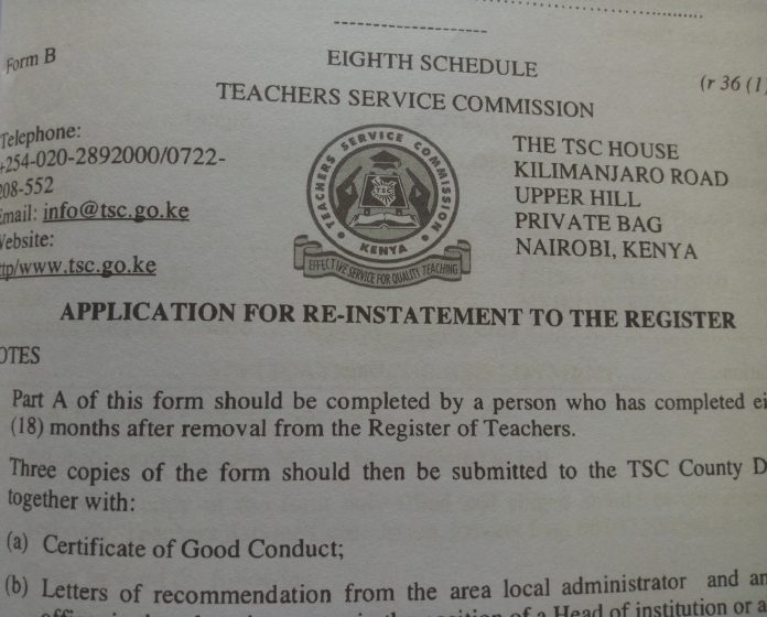 TSC APPLICATION FOR RE INSTATEMENT INTO THE REGISTER