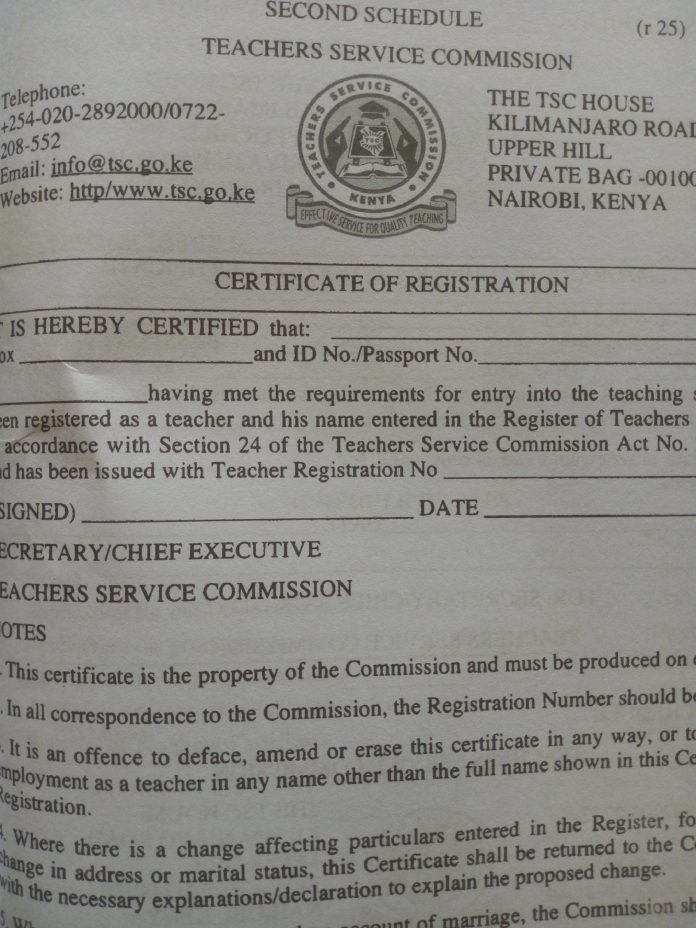 TSC CERTIFICATE OF REGISTRATION