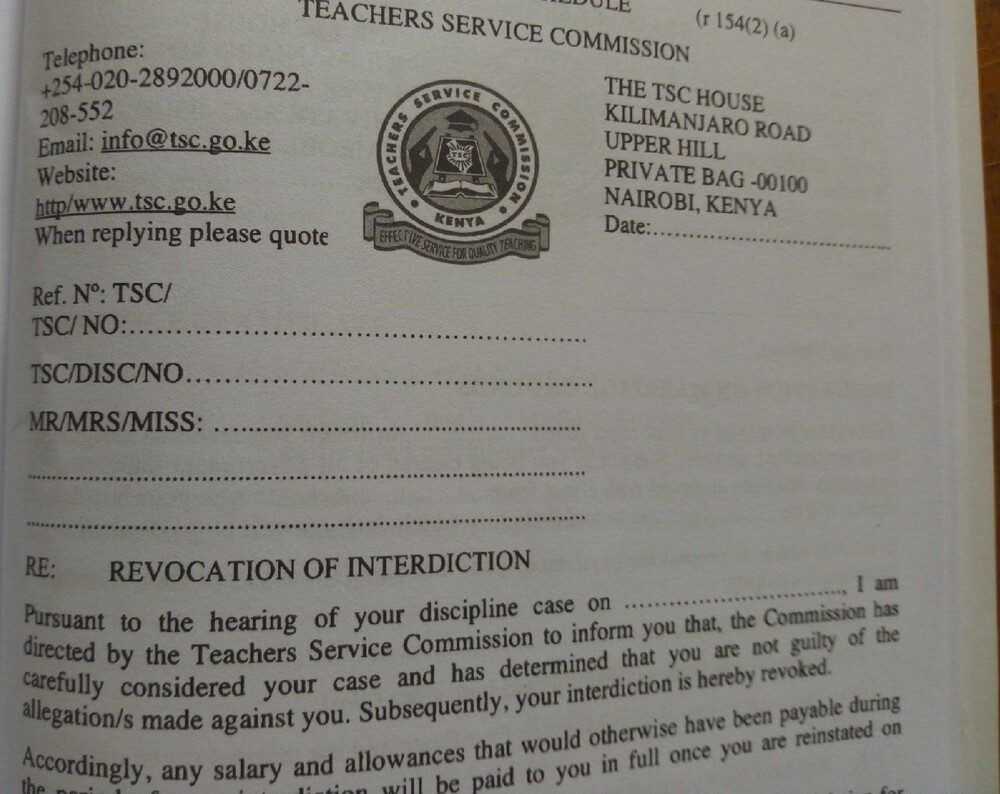 TSC REVOCATION OF INTERDICTION