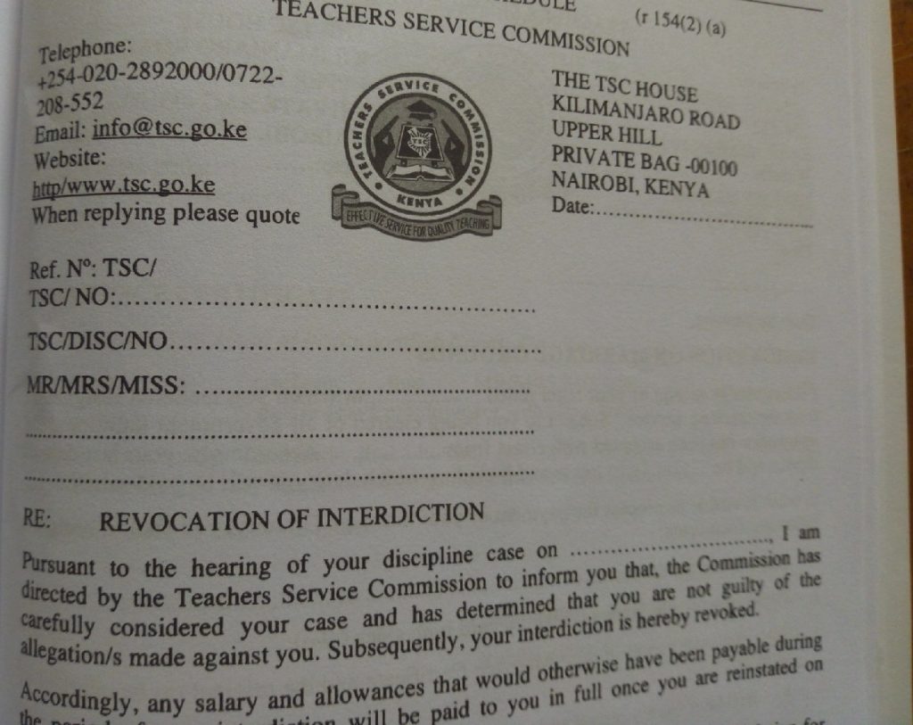 TSC REVOCATION OF INTERDICTION