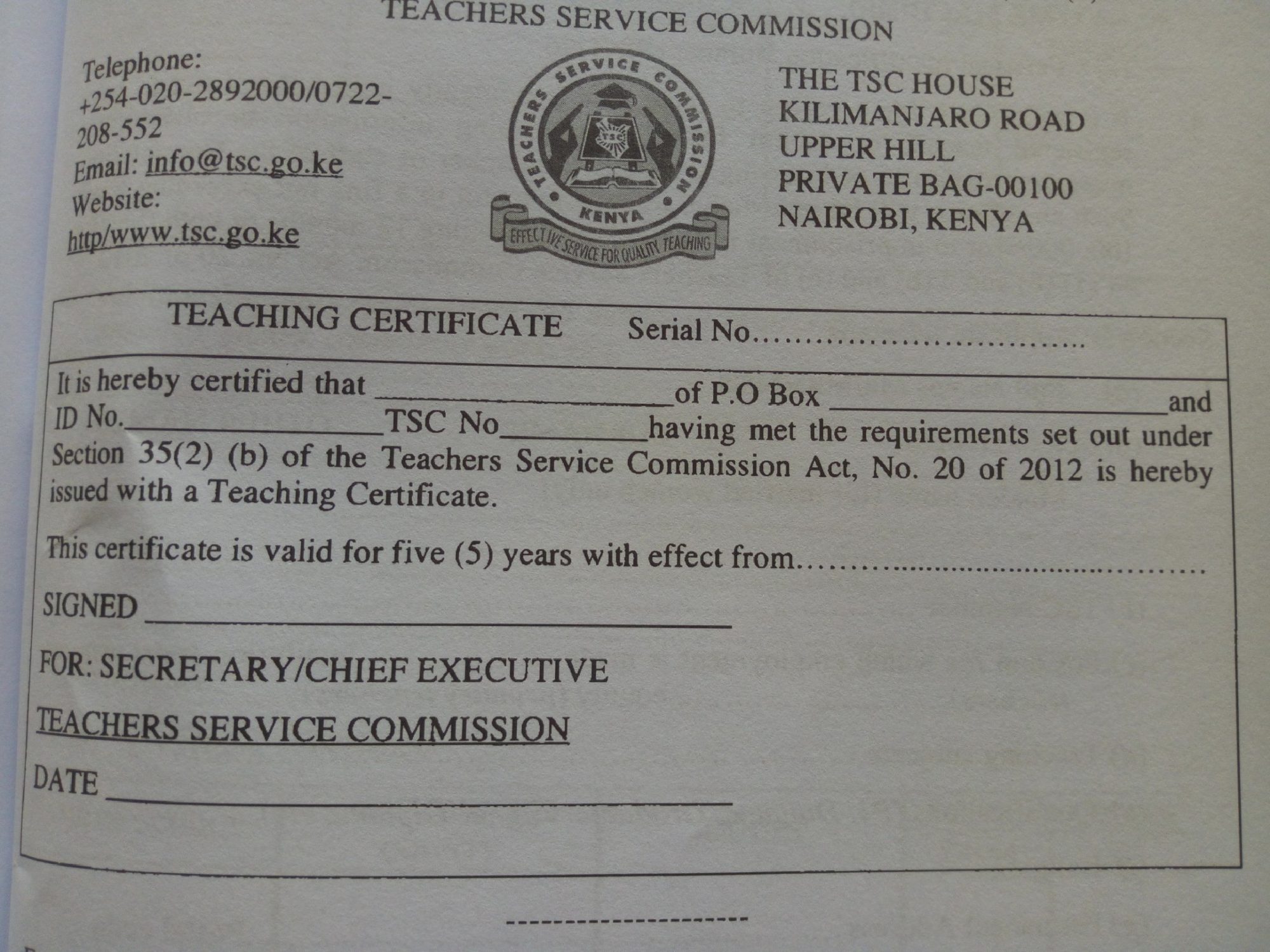 TSC Registration Certificate and TSC Number New Guidelines