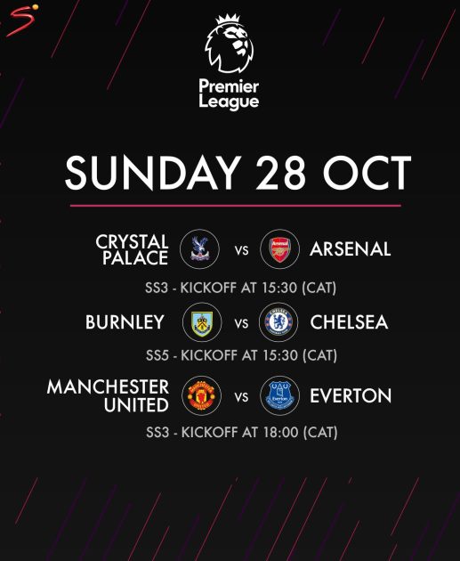 English Premier league fixtures and TV Schedule for Sunday, 28.10.2018