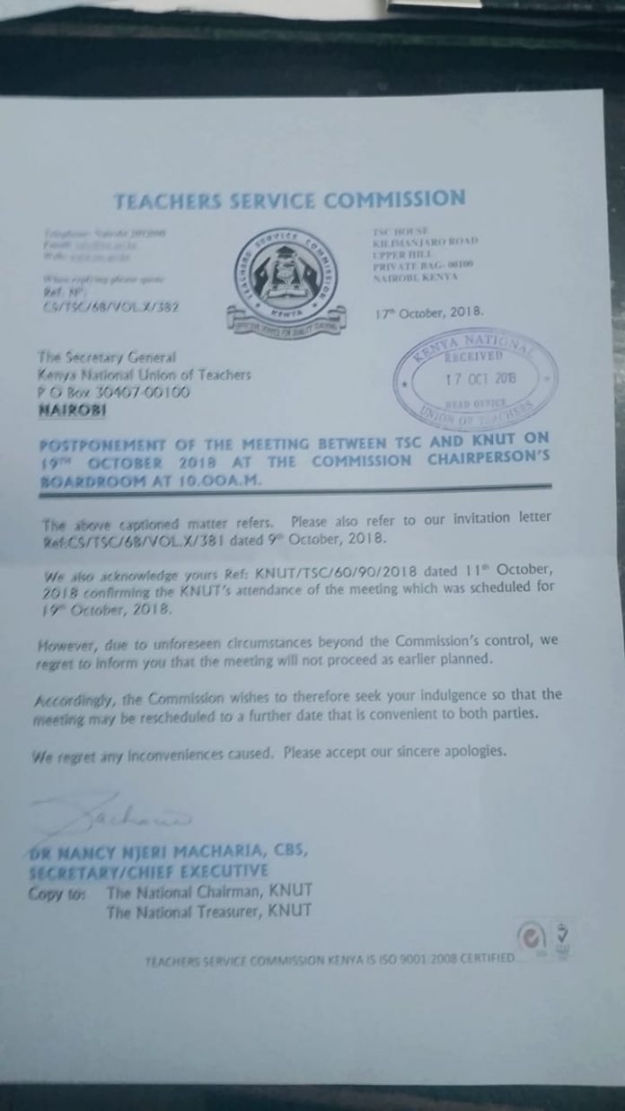 TSC Postpones meeting with KNUT