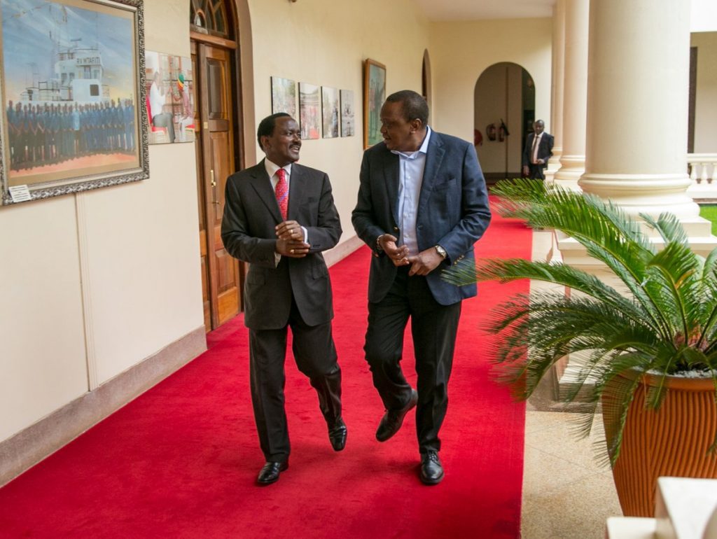 President uhuru kenyatta with Wiper leader, Kalonzo musyoka, at state house today