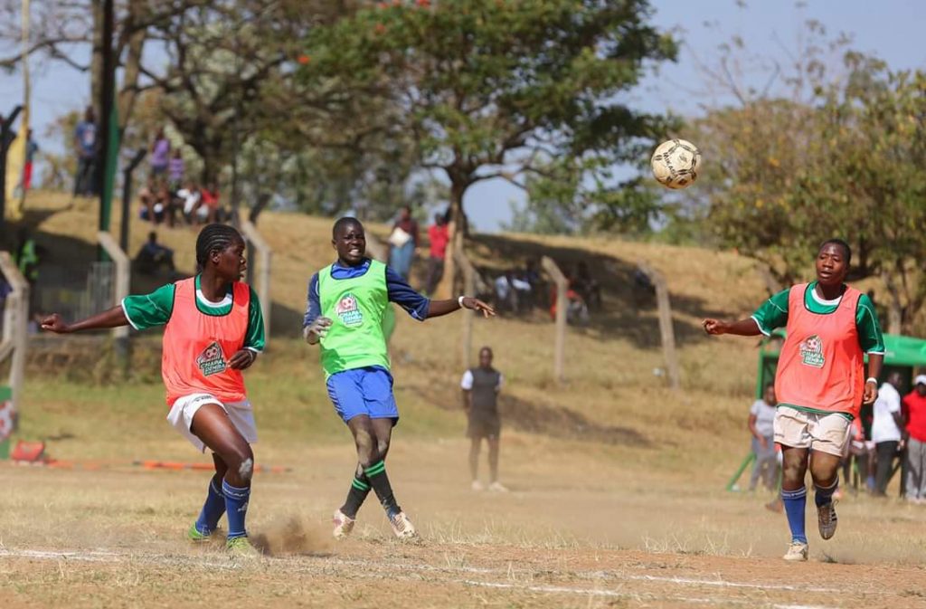Girls in a past Chapa Dimba clash. The Western Region Finals will be played at Bhukungu Stadium, this weekend