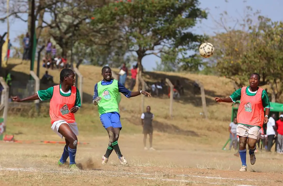 Girls in a past Chapa Dimba clash. The Western Region Finals will be played at Bhukungu Stadium, this weekend