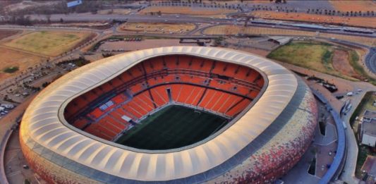 Aerial view of a soccer Stadium in South Africa. CAF may grant South Africa hosting rights for AFCON finals next year, 2019