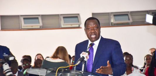 Interior Cabinet Secretary, Dr Fred matiang'i, when he launched the Kenya Institute of Migration Studies at the University of Nairobi, today