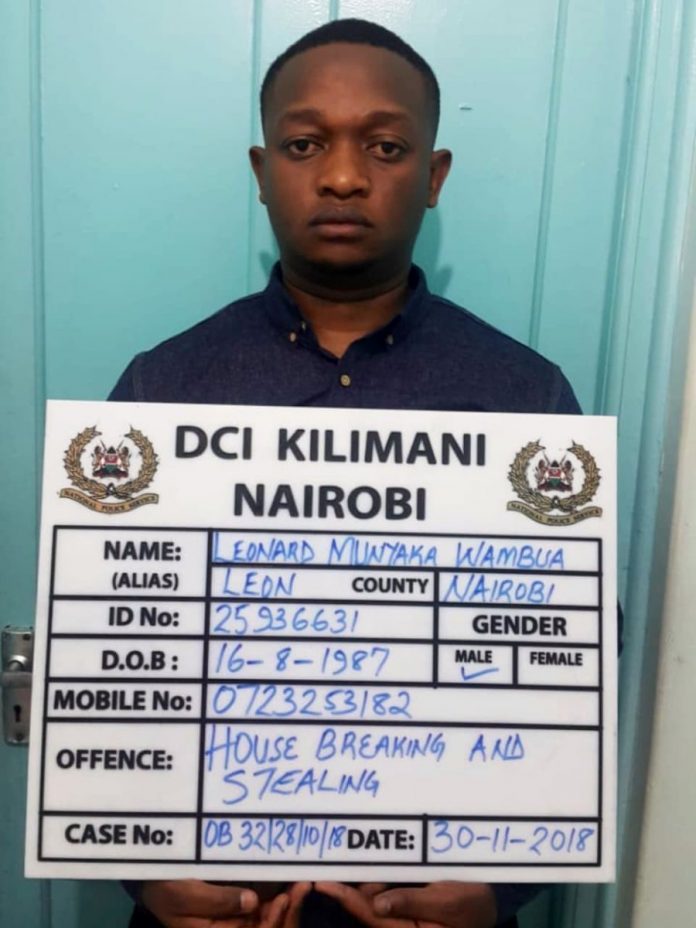 Leonard Munyaka Wambua- A dangerous house breaker and burglar arrested in Lang'ata, Nairobi, yesterday Leonard Munyaka Wambua- A dangerous house breaker and burglar arrested in Lang'ata, Nairobi, yesterday