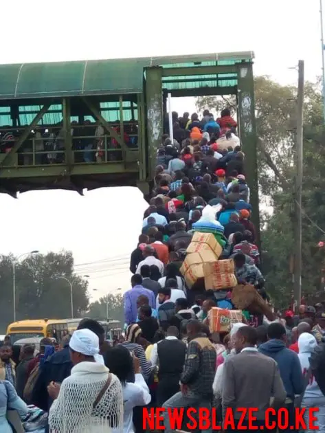 Photo- Nairobians trekking to work this morning.