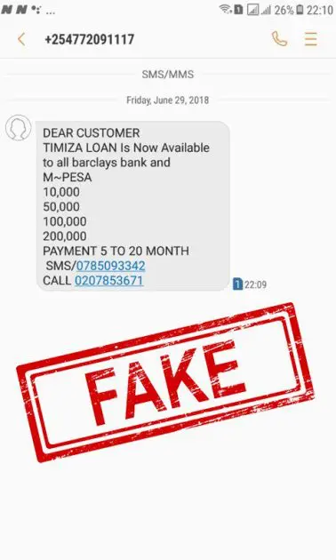 Scammer on Barclays Bank's Timiza loan product