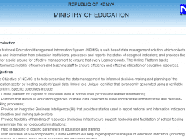 The Ministry of Education's NEMIS portal Log in Screen.