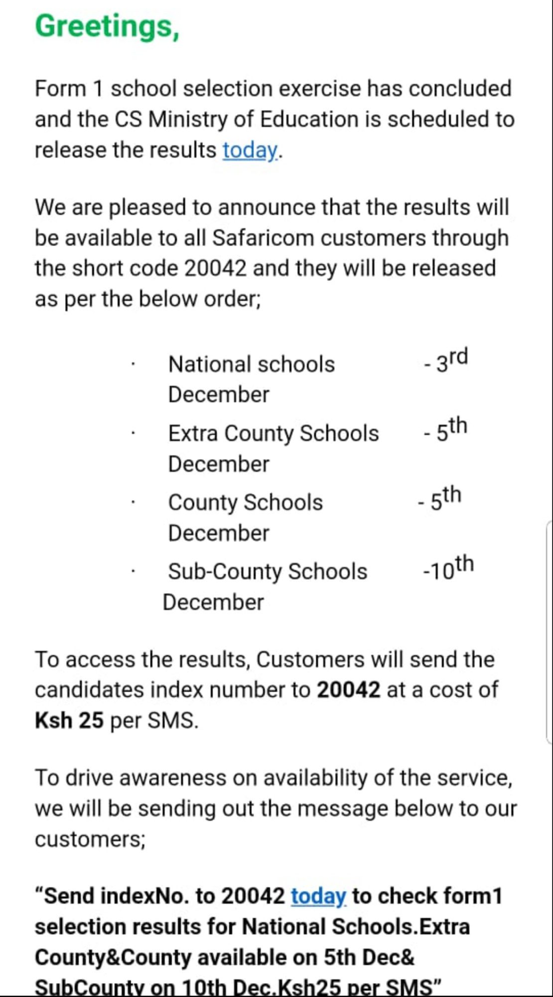 How to check 2024 form one selection results via sms Newsblaze.co.ke