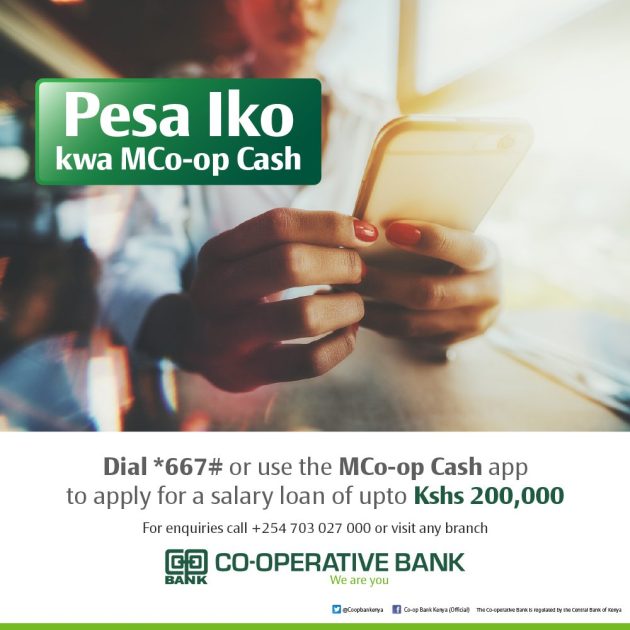 How to register and apply for MCo-opCash Salary Loan from Co-Operative Bank, Kenya, by using your phone, online; other loans