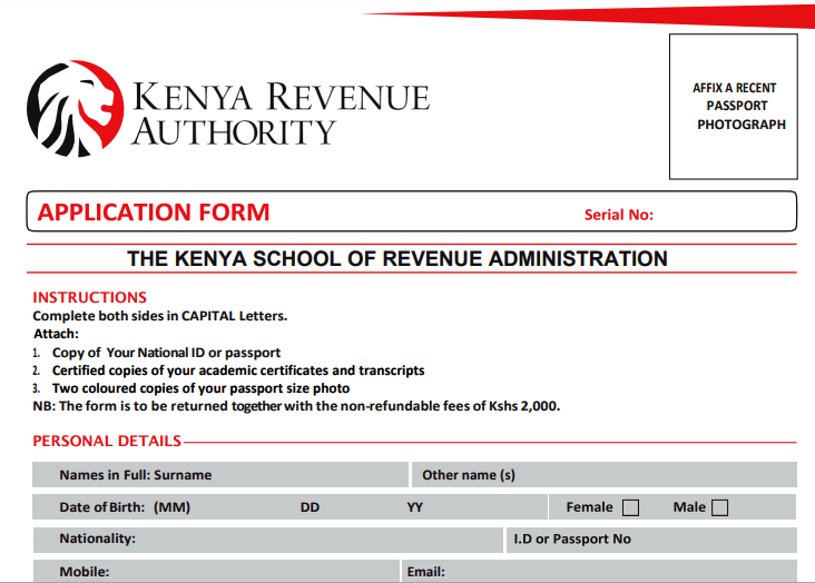 KESRA Courses application form.