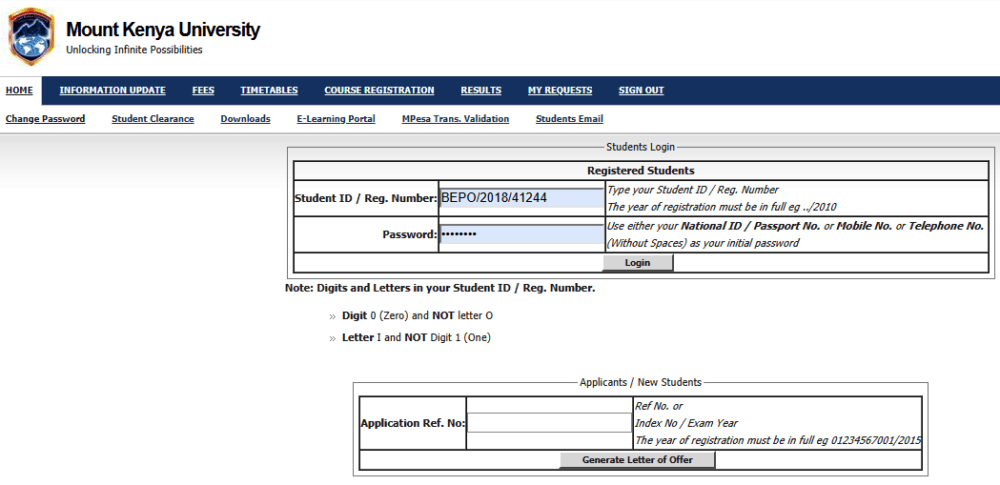 How to Log in to Mount Kenya University Students Portal, for Registration, E-Learning, Hostel Booking, Fees, Courses and Exam Results