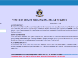 TSC Portal for filing 2019 assets, liabilities and income returns; https://tsconline.tsc.go.ke/site/index