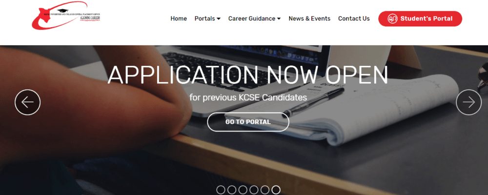 KUCCPS Portal for making online applications.