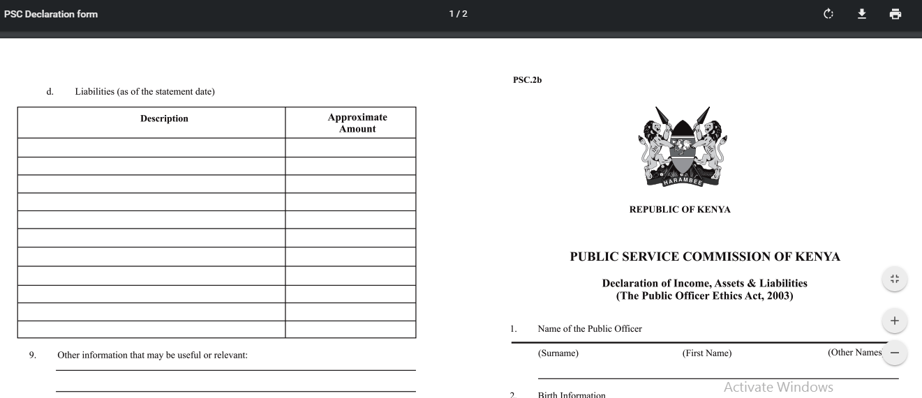 The Public Servants Wealth Declaration Form, PSC 2b The Public Servants Wealth Declaration Form, PSC 2b