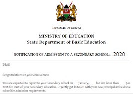 form one admission letter 2020