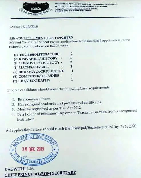 Available 2020 BOM teaching vacancies. Available 2020 BOM teaching vacancies.