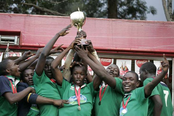 Maseno school players lift a rugby title at a past event. This year's Maseno open tournament will take place on 1st and 2nd 2nd February.
