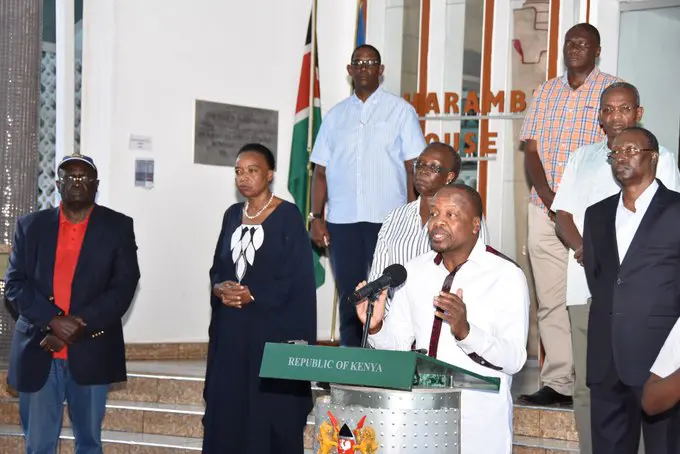 Health CS Mutahi Kagwe during Sunday's media briefing session. He has told off politicians from commenting on Health Matters; and more so Coravirus pandemic.