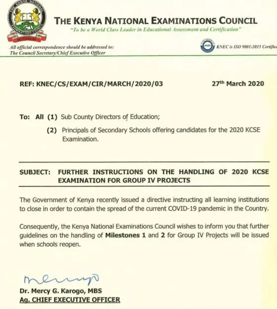 Status of uploads for 2020 KCSE Projects' Milestone 1 and 2 marks