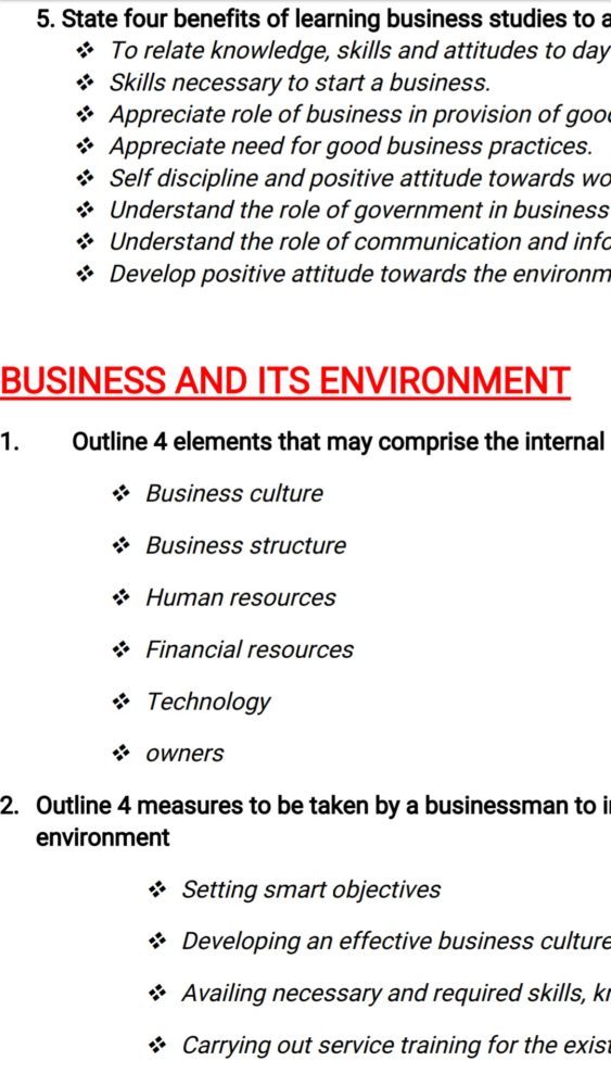 Free Business Studies notes, schemes, lesson plans, KCSE Past Papers, Termly Examinations, revision materials and marking schemes.