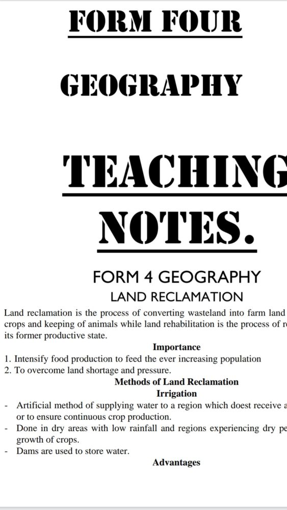 Free Geography notes, schemes, lesson plans, KCSE Past Papers, Termly Examinations, revision materials and marking schemes.