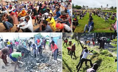 Youths taking part in the Kazi Mtaani initiative. Youths taking part in the Kazi Mtaani initiative.