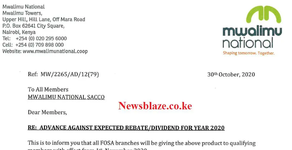 News on Mwalimu National Sacco 2020 dividends.