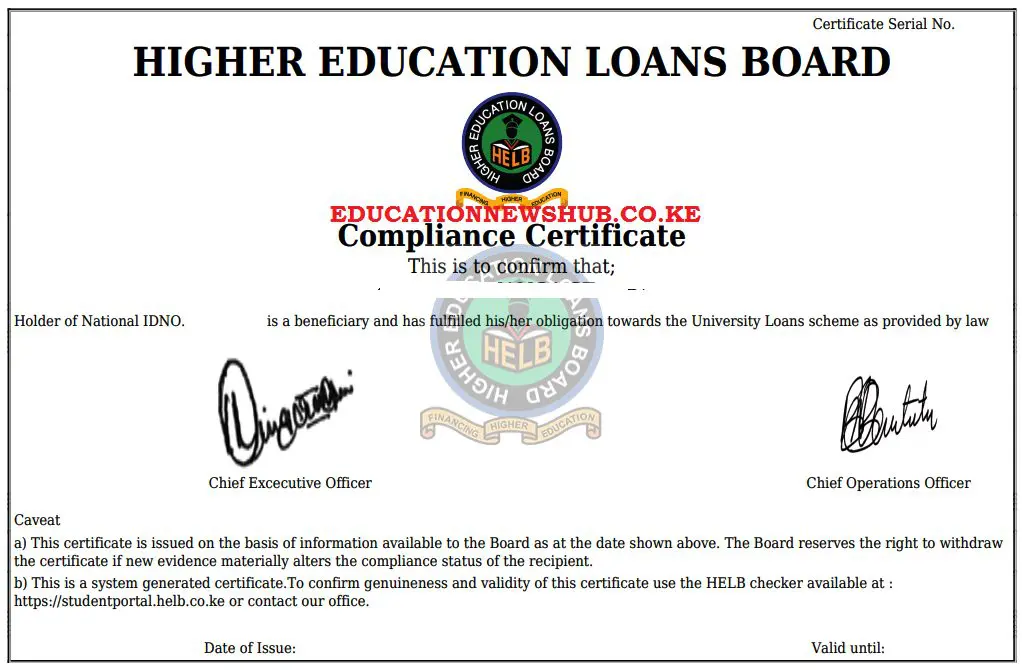 Helb Compliance Certificate.