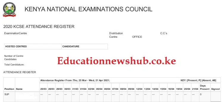 Knec attendance register 2021 Knec attendance register 2021