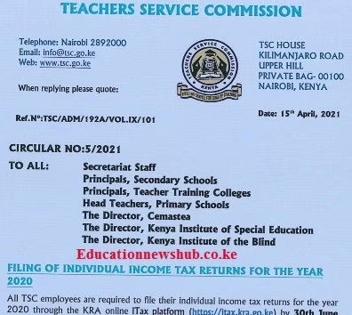 TSC asks teachers to file 2020 KRA returns by end of June 2021