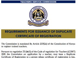 TSC latest requirements for issuance of a duplicate certificate of registration.