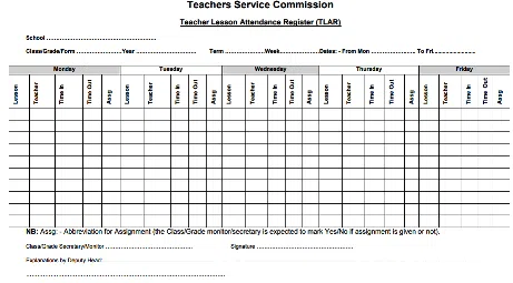 The New TSC Teacher Lesson Attendance Register (TLAR) The New TSC Teacher Lesson Attendance Register (TLAR)