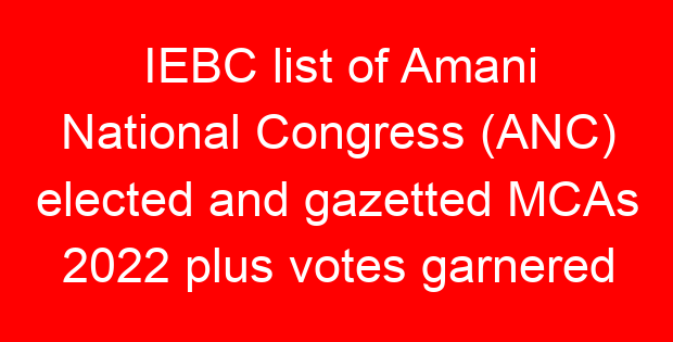 IEBC list of Amani National Congress (ANC) elected and gazetted MCAs 2022 plus votes garnered