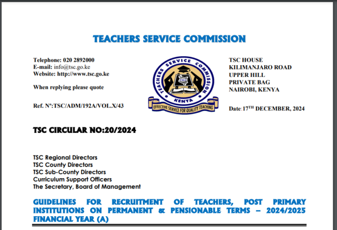 TSC 2025 Recruitment Guidelines & Scoring Guide for Post Primary Schools Teachers