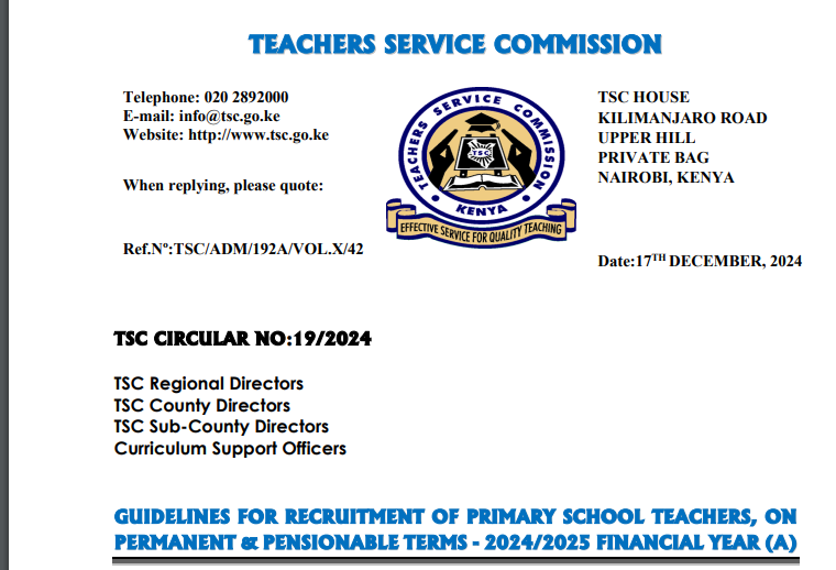 TSC 2025 Recruitment Guidelines & Scoring Guide for Primary Schools Teachers