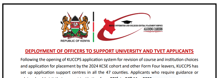 Kuccps placement support centres